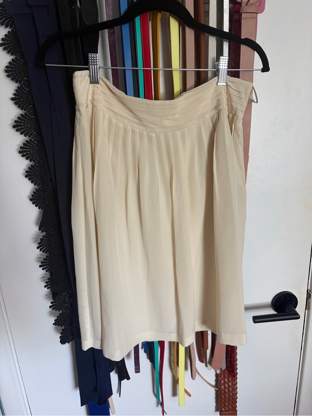Cream Pleated Silk Skirt